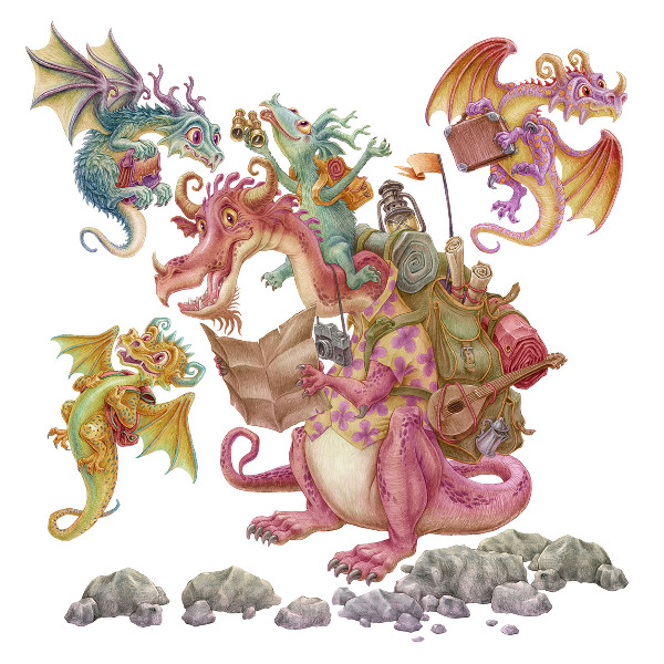 Wall sticker 130x174 Fairy tale dragons in pastel shades