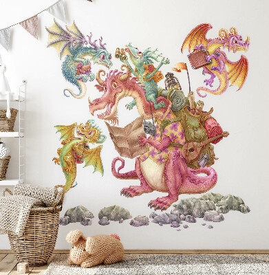 Wall sticker 130x174 Fairy tale dragons in pastel shades