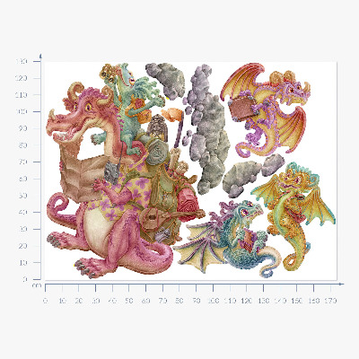 Wall sticker 130x174 Fairy tale dragons in pastel shades