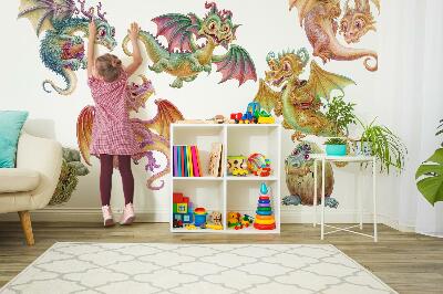 Wall sticker 130x111 Colorful dragons in a fairy-tale cartoon style