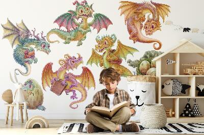 Wall sticker 130x111 Colorful dragons in a fairy-tale cartoon style