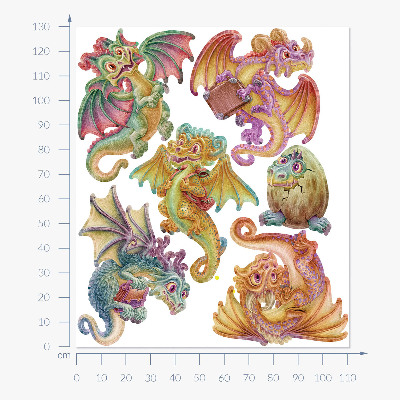 Wall sticker 130x111 Colorful dragons in a fairy-tale cartoon style