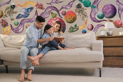 Wall sticker 130x200 Space adventures of rockets and planets in pastels