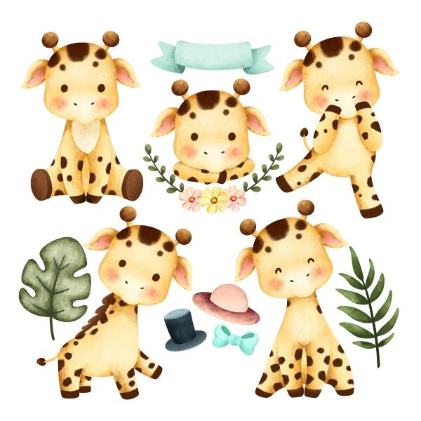 Wall sticker 60x102 Pastel giraffes in a watercolor safari style