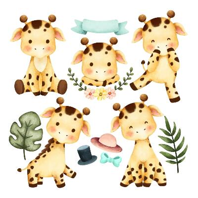 Wall sticker 60x102 Pastel giraffes in a watercolor safari style