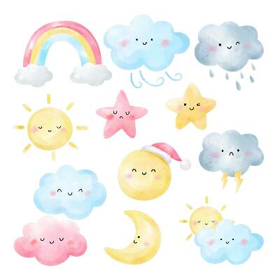 Wall sticker 60x89 Nature pastel sky motifs in watercolor style