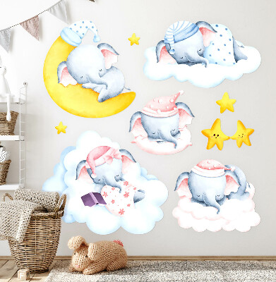 Wall sticker 60x84 Pastel elephants and clouds in a watercolor style