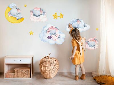 Wall sticker 60x84 Pastel elephants and clouds in a watercolor style