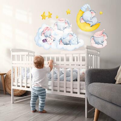Wall sticker 60x84 Pastel elephants and clouds in a watercolor style