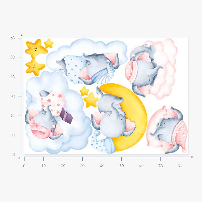 Wall sticker 60x84 Pastel elephants and clouds in a watercolor style