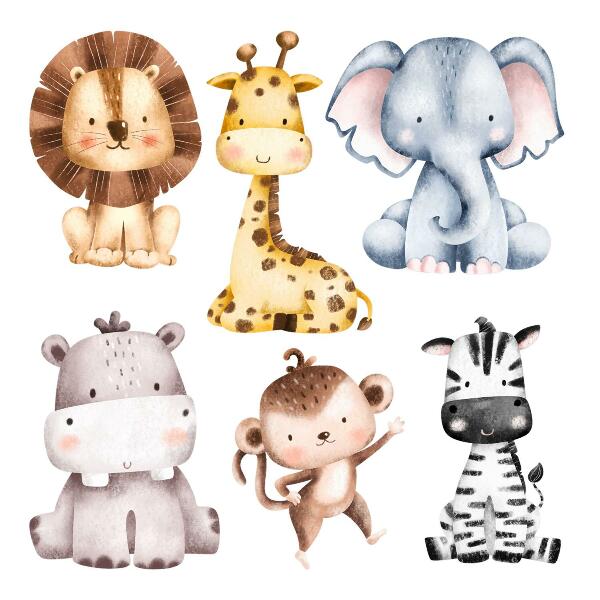 Wall sticker 60x99 Safari animals in a cute pastel aesthetic