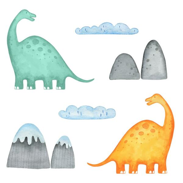 Wall sticker 60x108 Dinosaurs in pastel watercolor landscapes