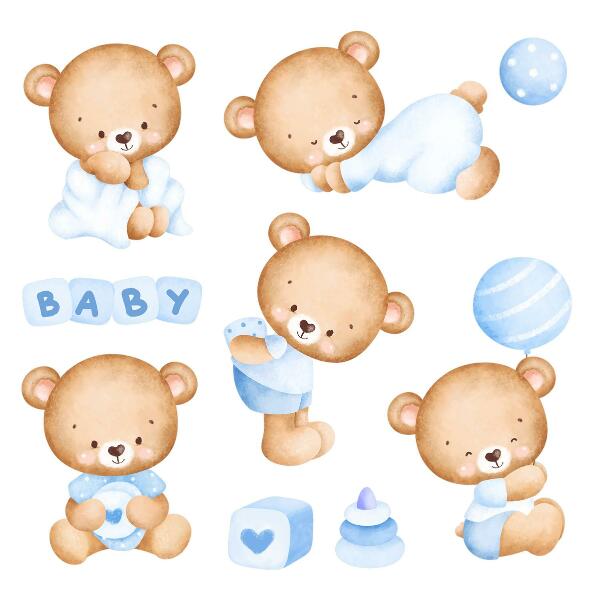 Wall sticker 60x103 Pastel teddy bears in a watercolor version