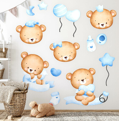 Wall sticker 60x84 Pastel watercolor teddy bears in a charming style
