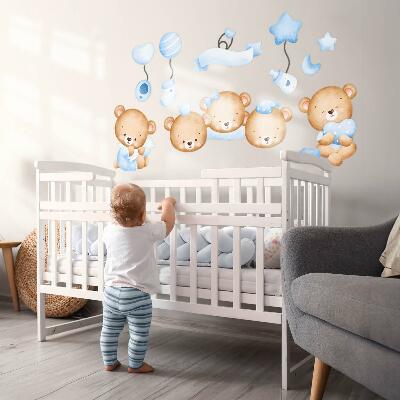 Wall sticker 60x84 Pastel watercolor teddy bears in a charming style