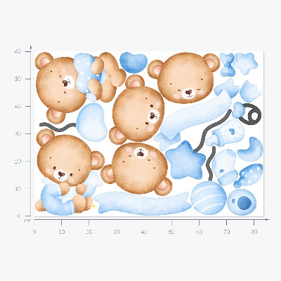 Wall sticker 60x84 Pastel watercolor teddy bears in a charming style