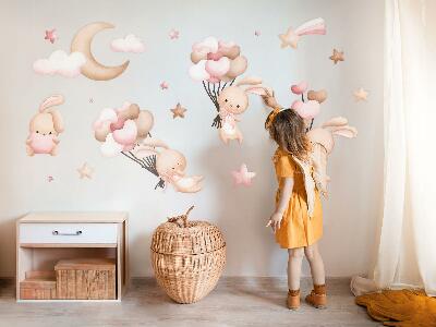 Wall sticker 60x108 Bunnies with balloons in watercolor pastel tones