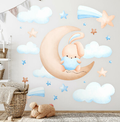 Wall sticker 60x99 Bunny in the clouds on a pastel moon