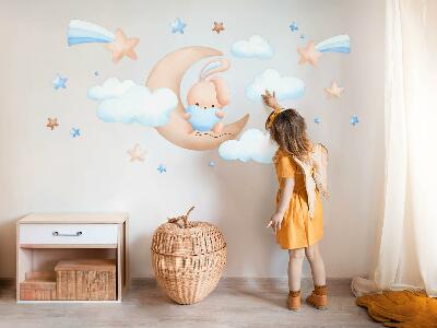Wall sticker 60x99 Bunny in the clouds on a pastel moon