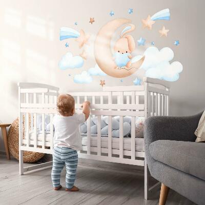 Wall sticker 60x99 Bunny in the clouds on a pastel moon