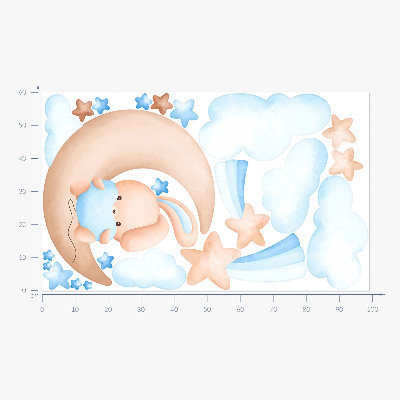 Wall sticker 60x99 Bunny in the clouds on a pastel moon