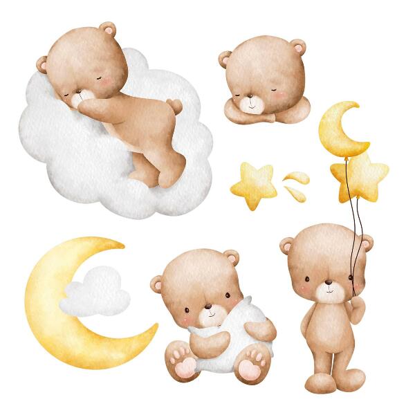 Wall sticker 60x95 Adorable teddy bears in the clouds and stars