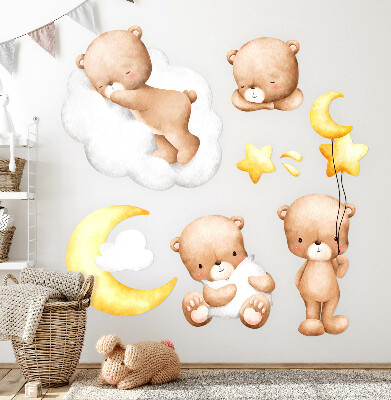 Wall sticker 60x95 Adorable teddy bears in the clouds and stars
