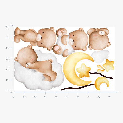 Wall sticker 60x95 Adorable teddy bears in the clouds and stars
