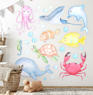 Wall sticker 60x85 Pastel underwater world of watercolor creatures