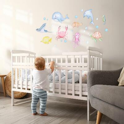 Wall sticker 60x85 Pastel underwater world of watercolor creatures