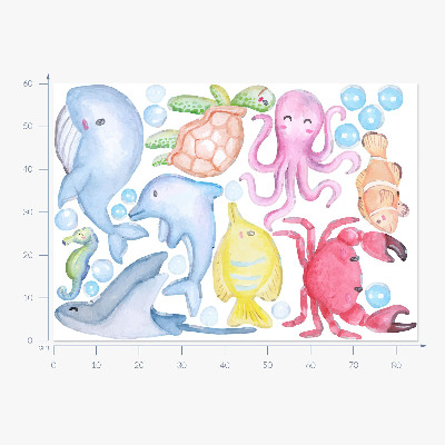 Wall sticker 60x85 Pastel underwater world of watercolor creatures