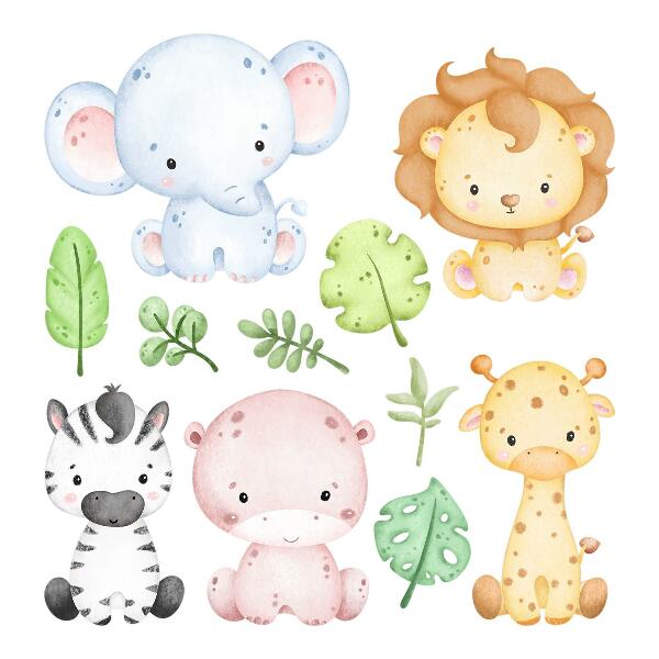 Wall sticker 60x69 Safari in pastel shades with charming animals