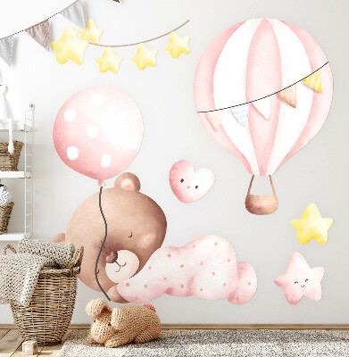 Wall sticker 60x56 Teddy bear with balloons and stars in pastel watercolor