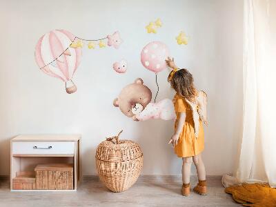 Wall sticker 60x56 Teddy bear with balloons and stars in pastel watercolor