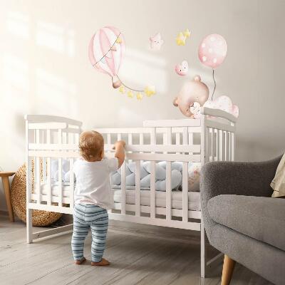Wall sticker 60x56 Teddy bear with balloons and stars in pastel watercolor