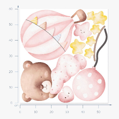 Wall sticker 60x56 Teddy bear with balloons and stars in pastel watercolor