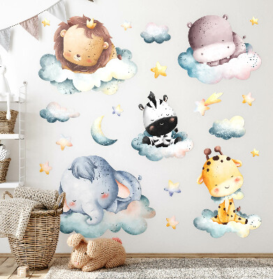 Wall sticker 60x89 Night clouds with smiling watercolor animals