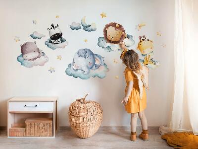 Wall sticker 60x89 Night clouds with smiling watercolor animals