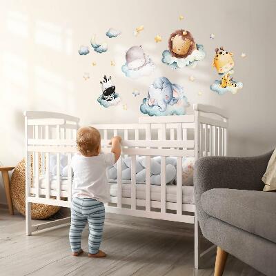 Wall sticker 60x89 Night clouds with smiling watercolor animals