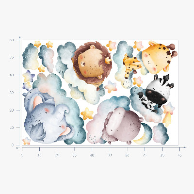 Wall sticker 60x89 Night clouds with smiling watercolor animals