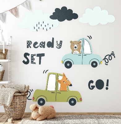 Wall sticker 60x81 Ready to go! Pastel animals in cars