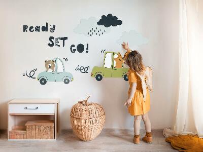 Wall sticker 60x81 Ready to go! Pastel animals in cars