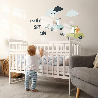 Wall sticker 60x81 Ready to go! Pastel animals in cars