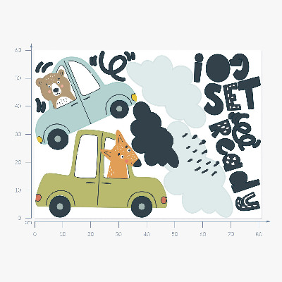 Wall sticker 60x81 Ready to go! Pastel animals in cars