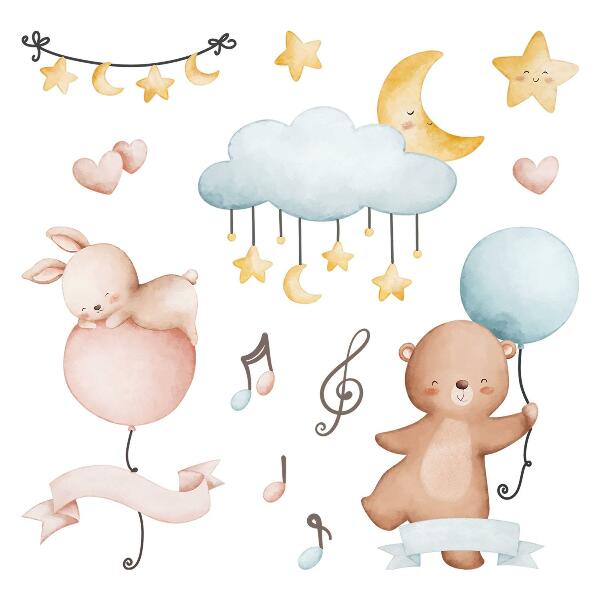 Wall sticker 60x89 Balloon animals in a pastel sky
