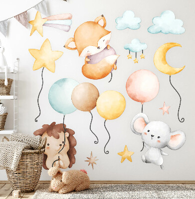 Wall sticker 60x104 Adorable boho animals with pastel balloons