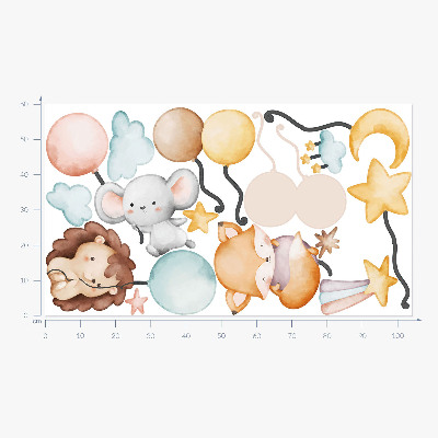 Wall sticker 60x104 Adorable boho animals with pastel balloons