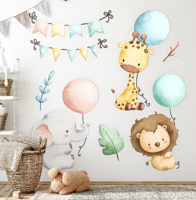 Wall sticker 60x92 Pastel cute animals with boho balloons