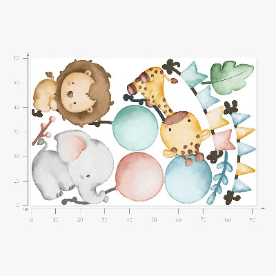 Wall sticker 60x92 Pastel cute animals with boho balloons