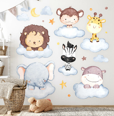 Wall sticker 60x82 Cute animals in pastel clouds